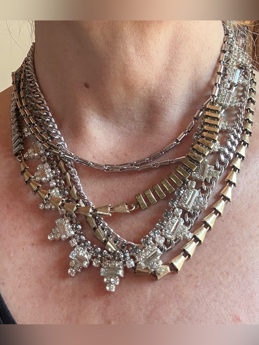 Stella & Dot Sutton: Multi-Layer Silver-Tone Crystal Statement Necklace